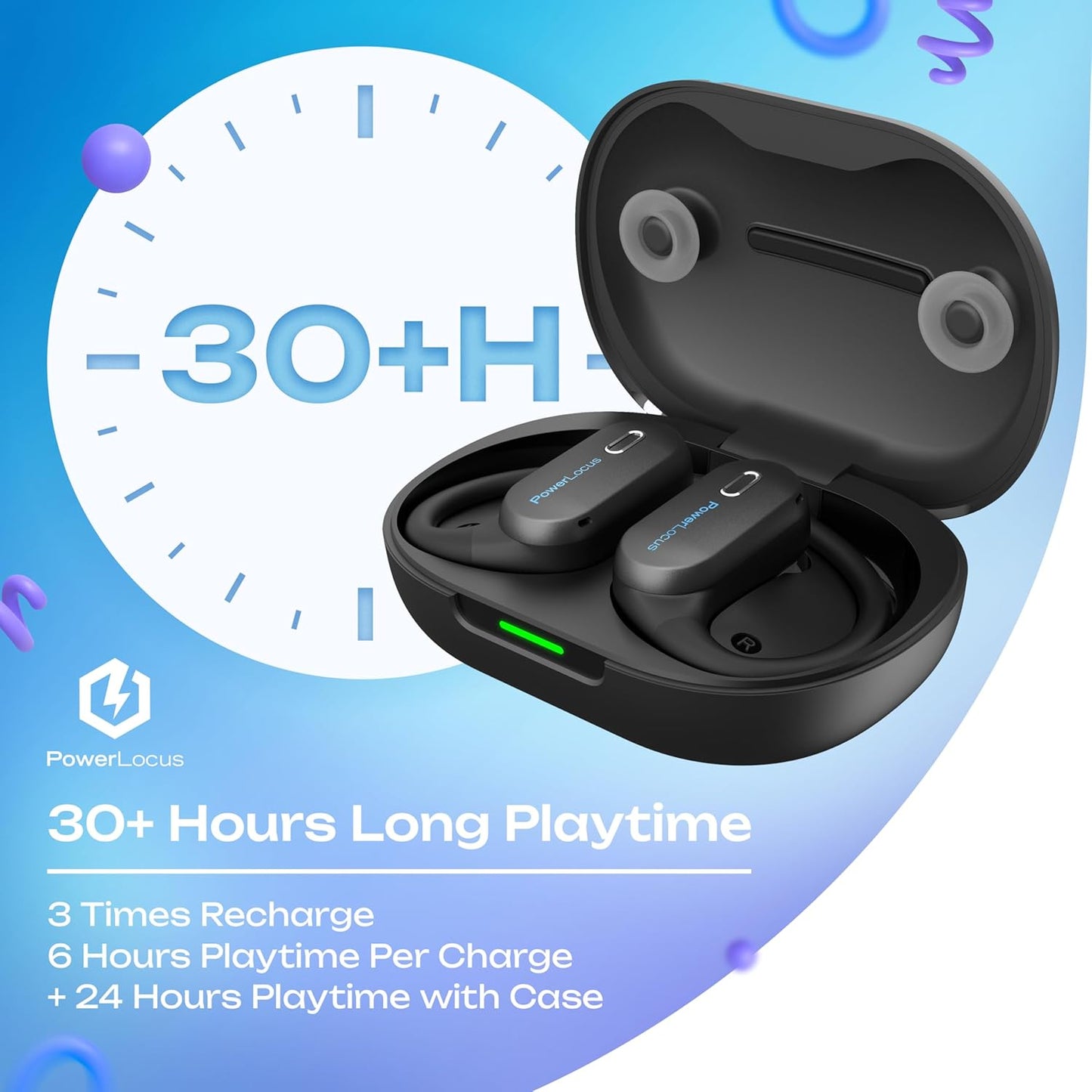 PowerLocus Jumpy Kids Open Ear Wireless Earbuds Black/Blue
