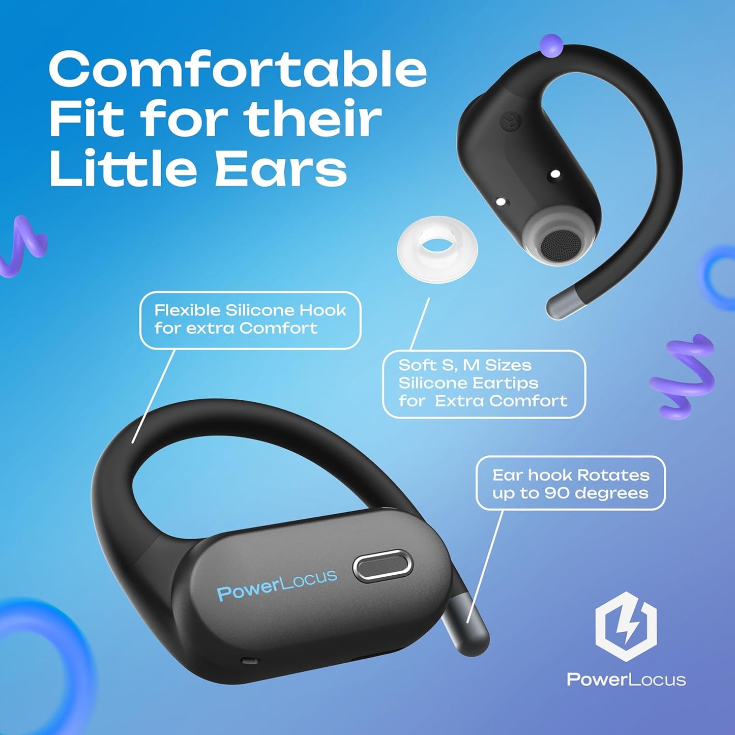 PowerLocus Jumpy Kids Open Ear Wireless Earbuds Black/Blue