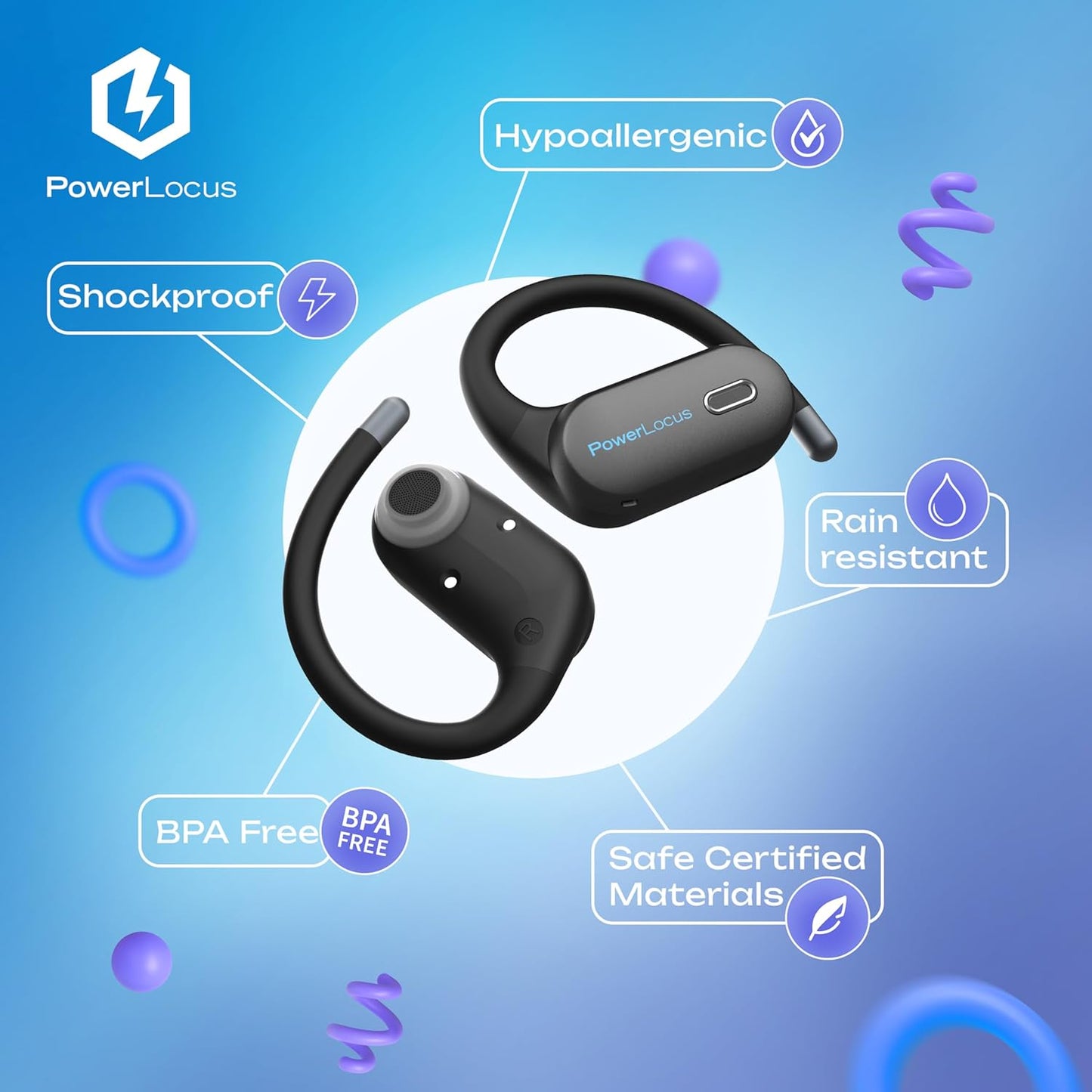 PowerLocus Jumpy Kids Open Ear Wireless Earbuds Black/Blue