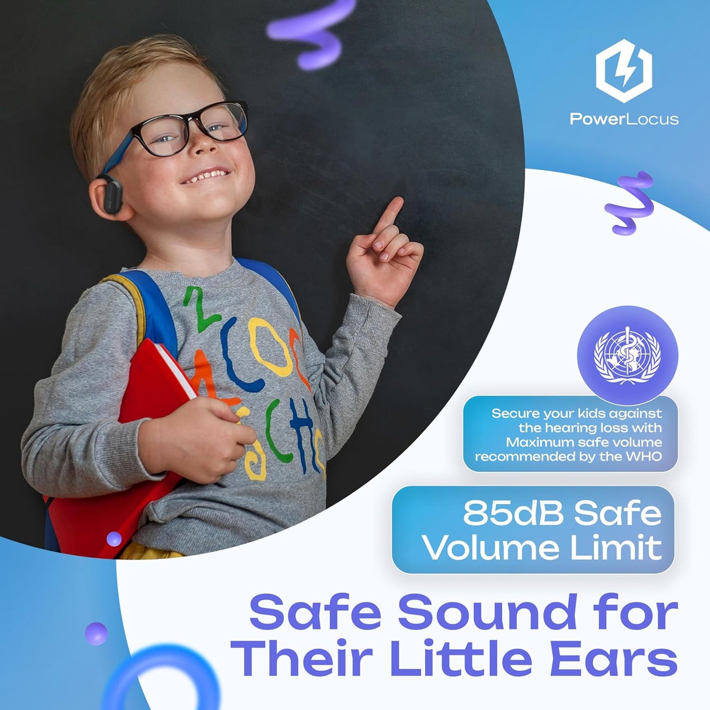PowerLocus Jumpy Kids Open Ear Wireless Earbuds Black/Blue