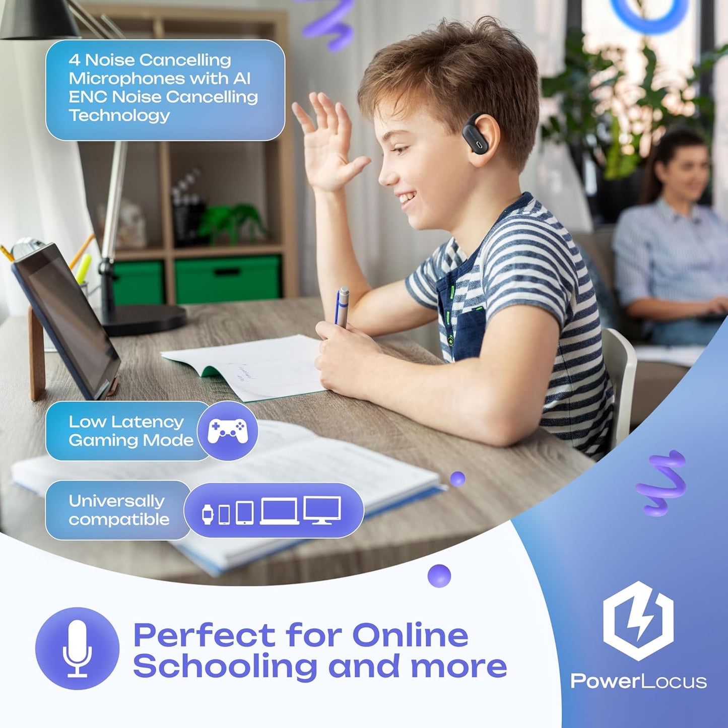 PowerLocus Jumpy Kids Open Ear Wireless Earbuds Black/Blue