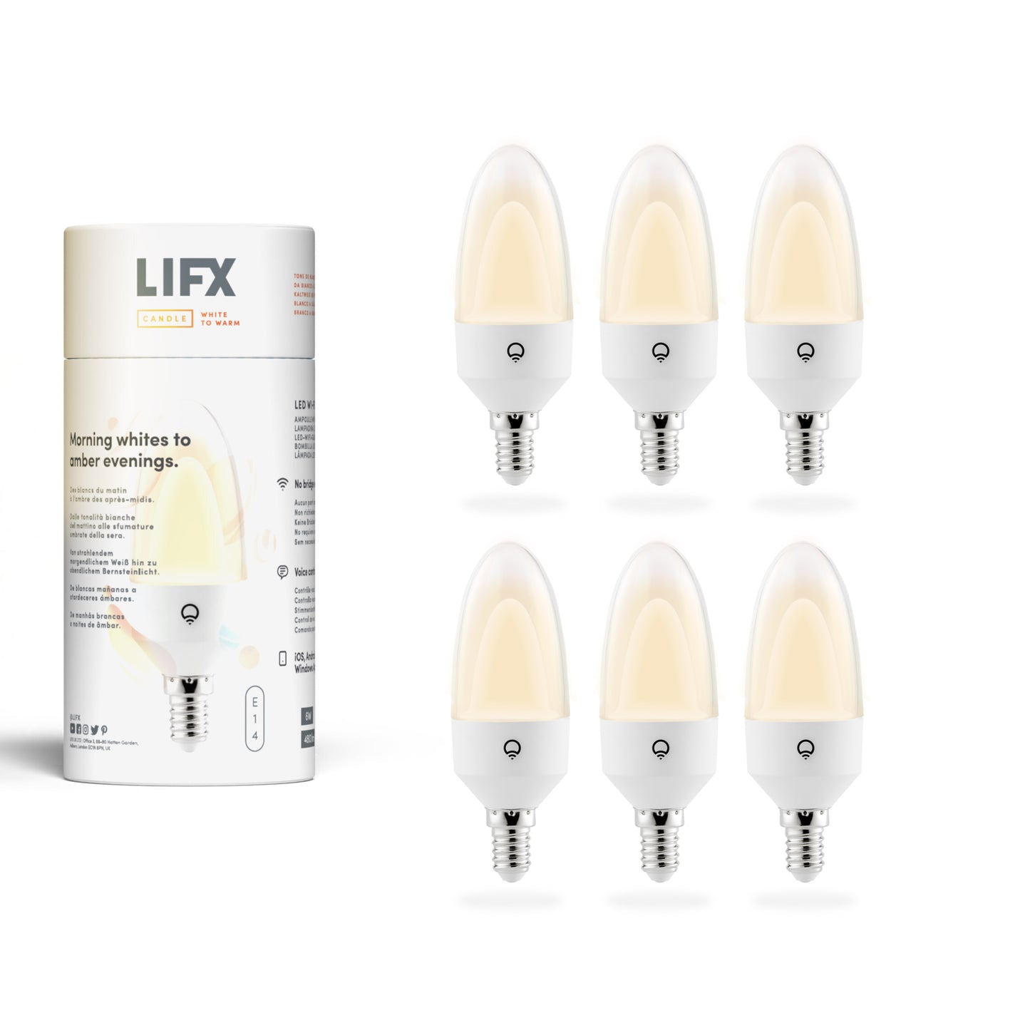 LIFX Candle White to Warm, E14 Edison Screw (6-Pack)